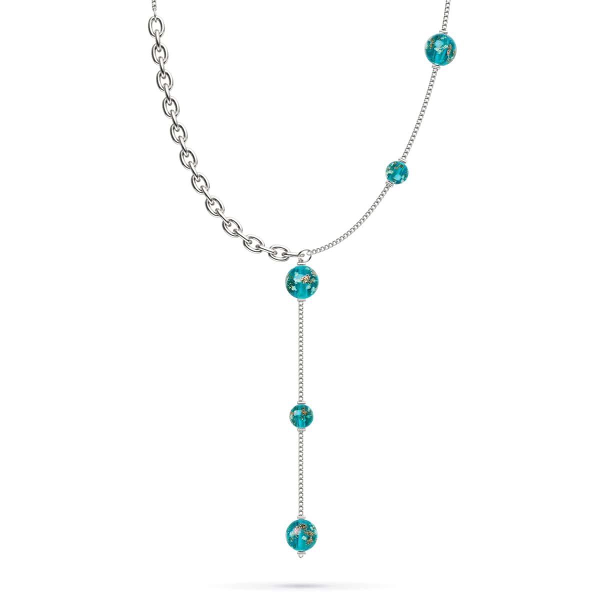 Sarcelle | Argent | Suspension double cascade de verre Firefly
